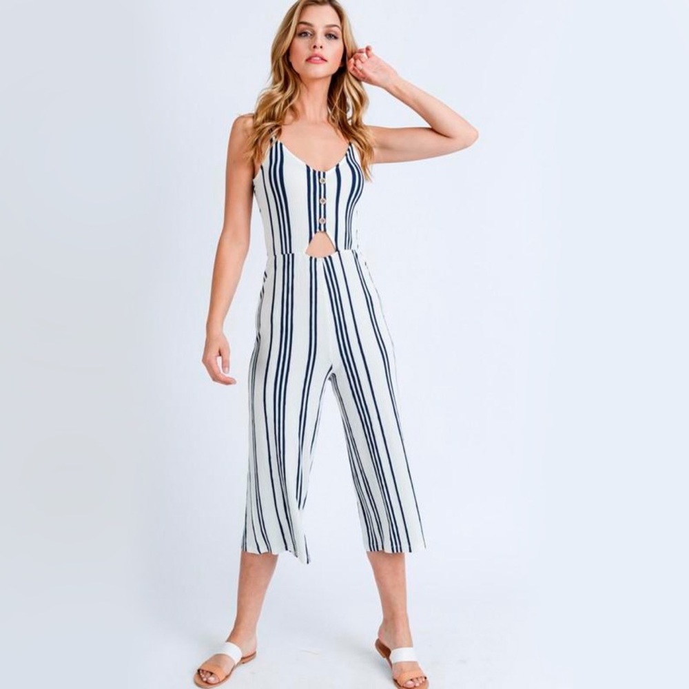 Pull on Striped Wide Leg Spaghetti Straps Jumpsuit